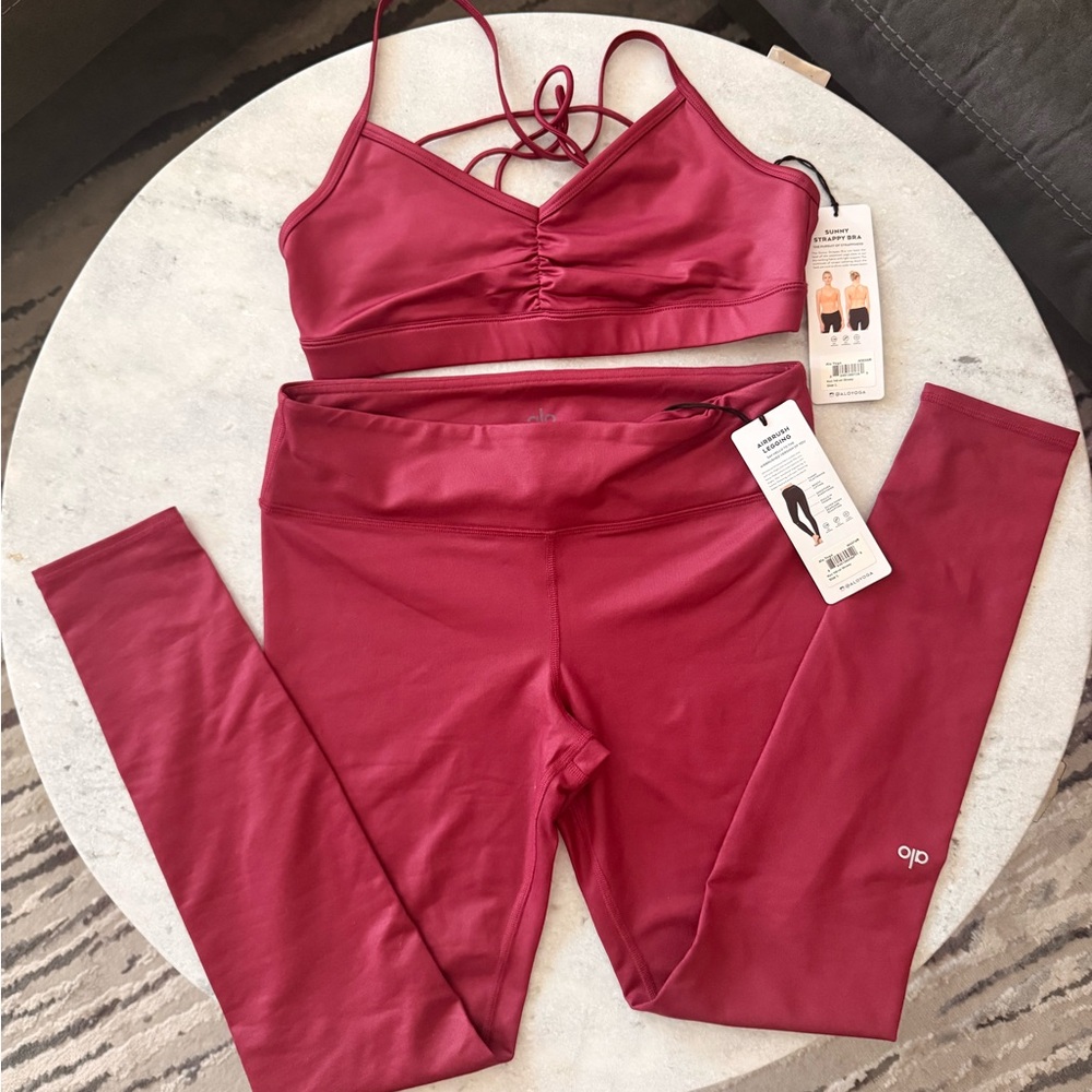 ALO Yoga Red Sports Bra and Leggings Set NEW with tags